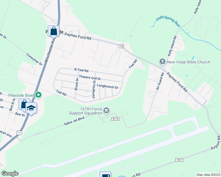 map of restaurants, bars, coffee shops, grocery stores, and more near 85 Longbranch Drive in Martinsburg