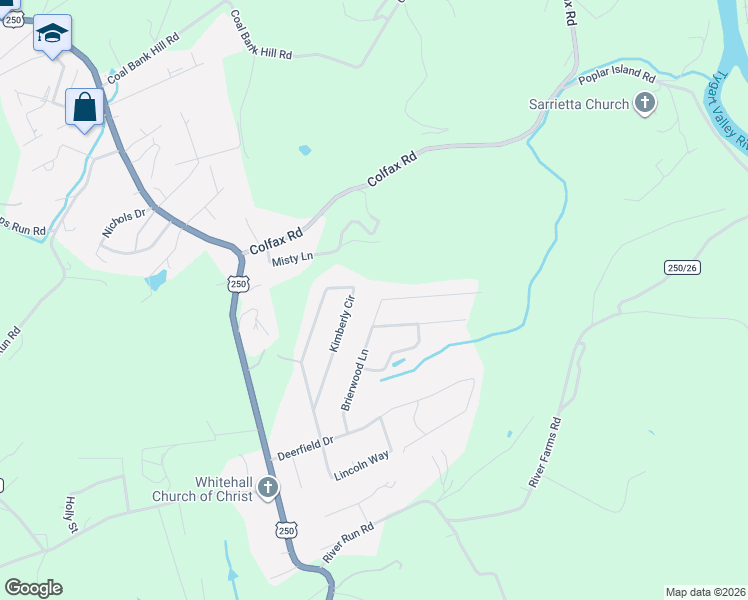 map of restaurants, bars, coffee shops, grocery stores, and more near 1431 Brierwood Lane in Fairmont
