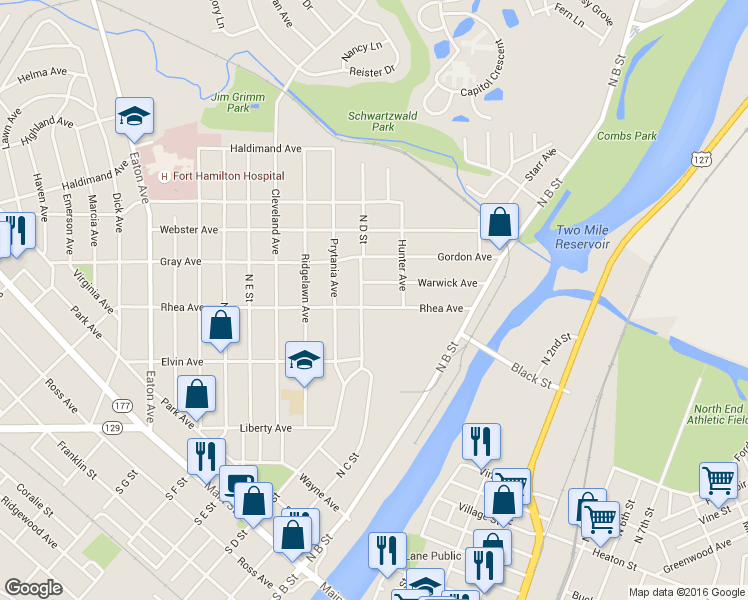 map of restaurants, bars, coffee shops, grocery stores, and more near 222 Rhea Avenue in Hamilton