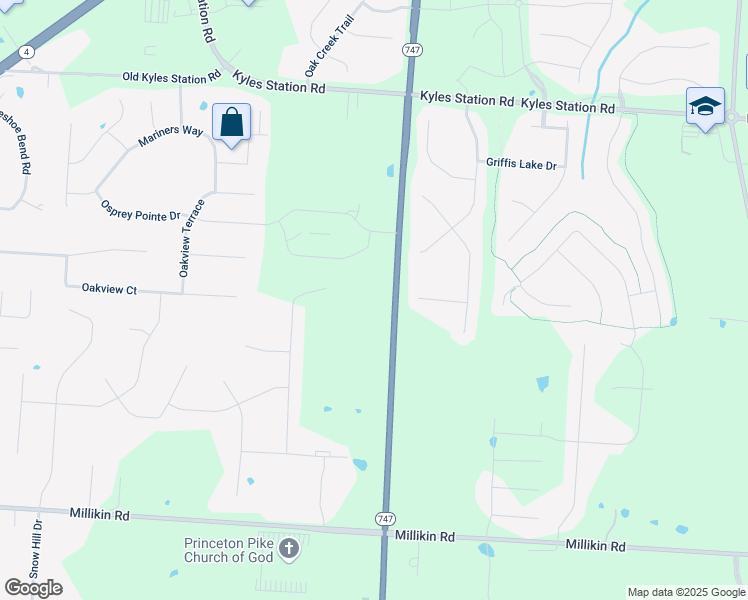 map of restaurants, bars, coffee shops, grocery stores, and more near 5695 Princeton Glendale Road in Hamilton
