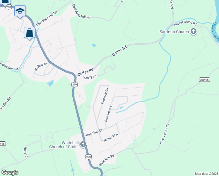 map of restaurants, bars, coffee shops, grocery stores, and more near 1431 Brierwood Lane in Fairmont