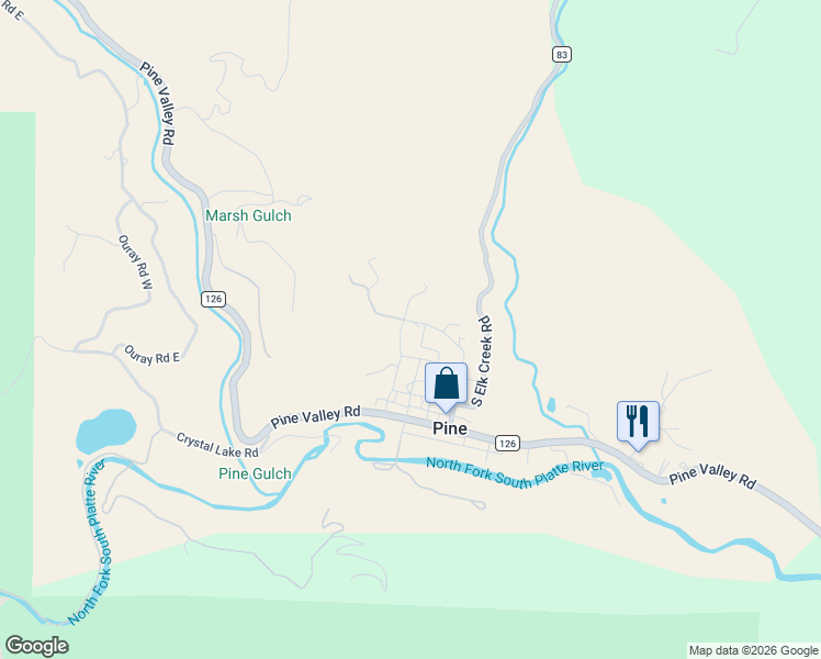 map of restaurants, bars, coffee shops, grocery stores, and more near 16755 South 7th Street in Pine