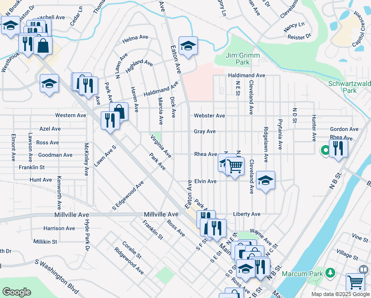 map of restaurants, bars, coffee shops, grocery stores, and more near 707 Rhea Avenue in Hamilton