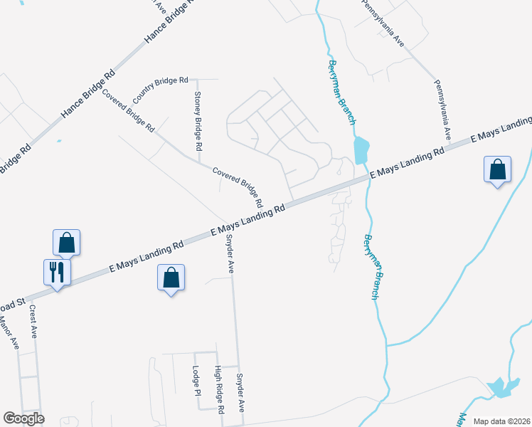 map of restaurants, bars, coffee shops, grocery stores, and more near 2021 Mays Landing Road in Millville