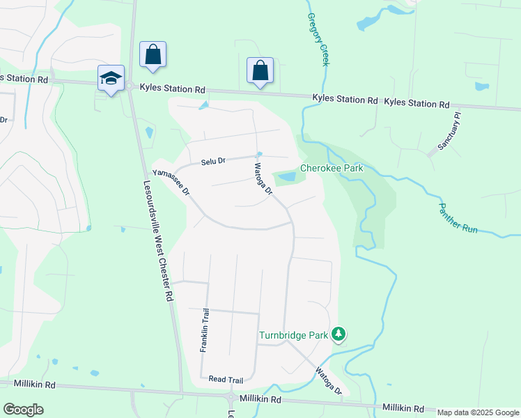 map of restaurants, bars, coffee shops, grocery stores, and more near 5655 Hichitee Court in Butler County