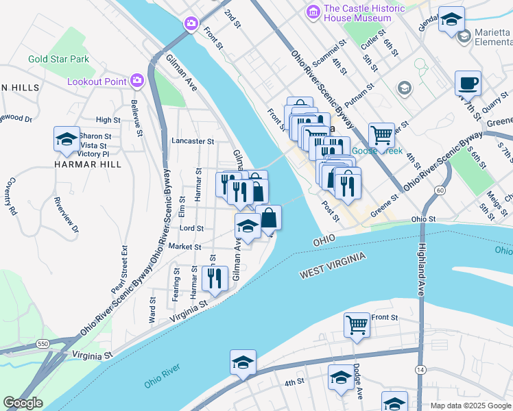 map of restaurants, bars, coffee shops, grocery stores, and more near 118 Maple Street in Marietta
