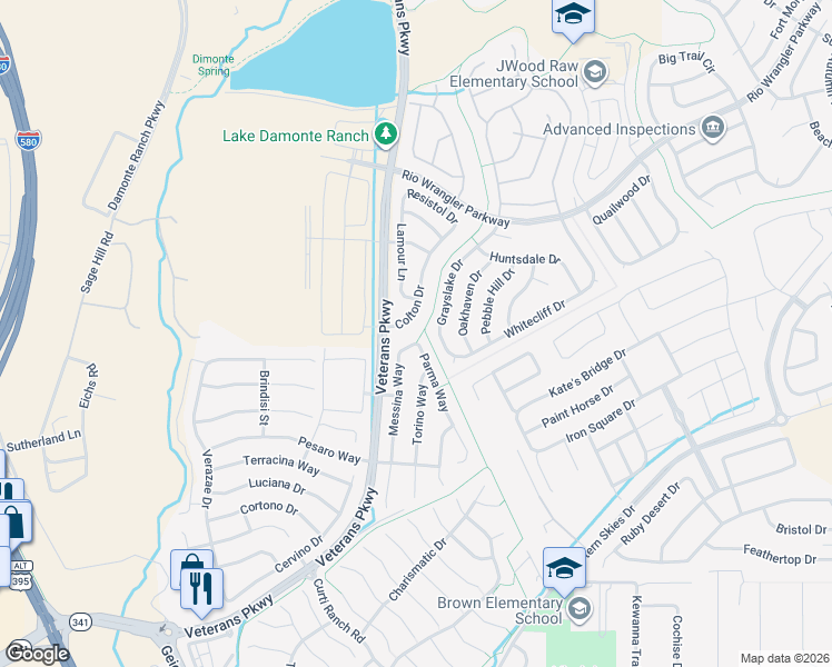 map of restaurants, bars, coffee shops, grocery stores, and more near 11101 Messina Way in Reno