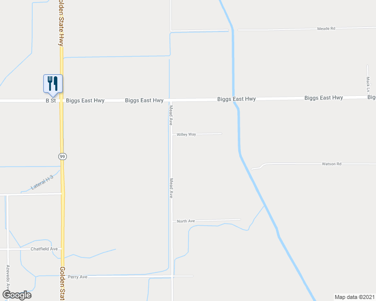 map of restaurants, bars, coffee shops, grocery stores, and more near 240 Willey Way in Biggs