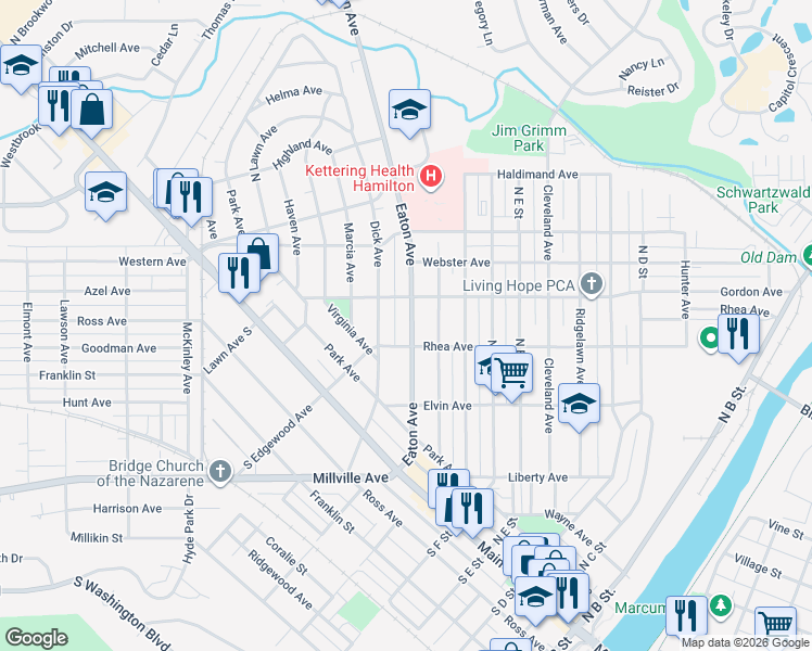 map of restaurants, bars, coffee shops, grocery stores, and more near 315 Eaton Avenue in Hamilton