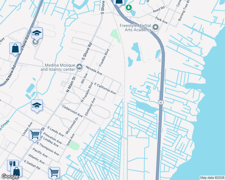 map of restaurants, bars, coffee shops, grocery stores, and more near 1517 Ocean Avenue in Pleasantville