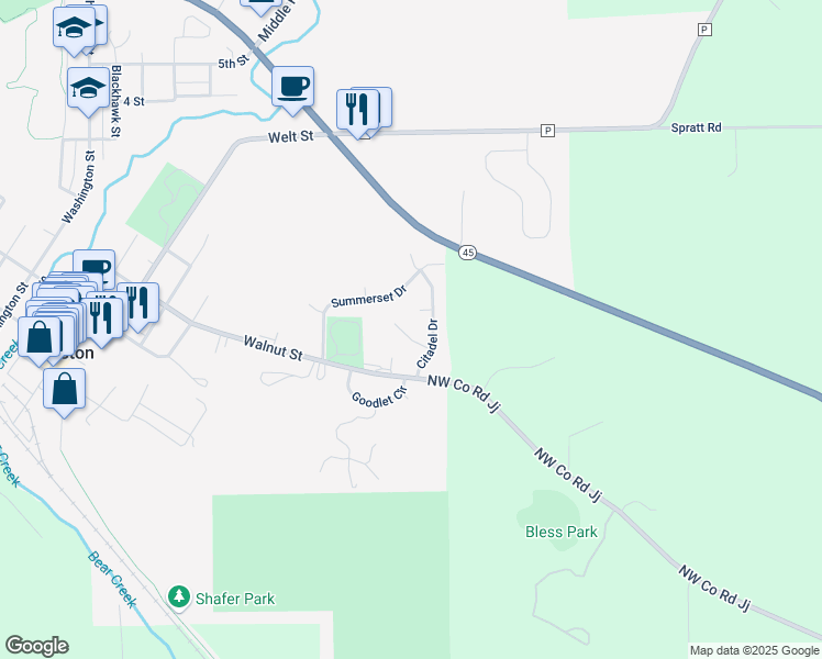 map of restaurants, bars, coffee shops, grocery stores, and more near 305 Summerset Drive in Weston