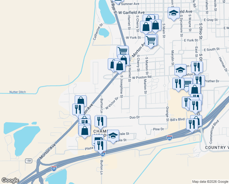 map of restaurants, bars, coffee shops, grocery stores, and more near 619 Morton Avenue in Martinsville