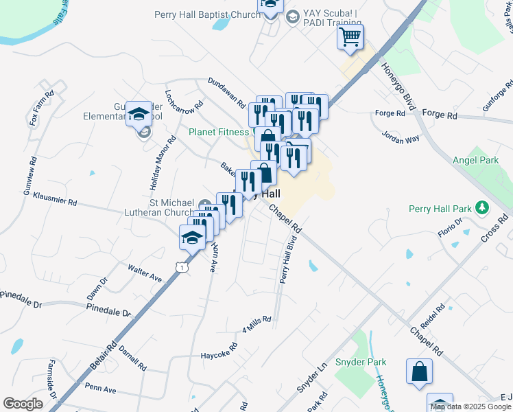 map of restaurants, bars, coffee shops, grocery stores, and more near 1-7 Chapeltowne Circle in Nottingham