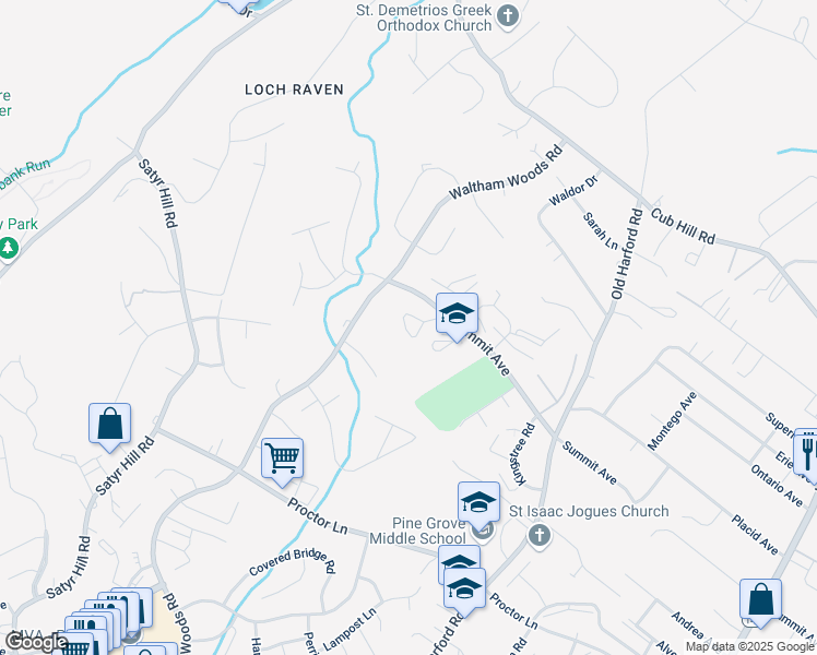 map of restaurants, bars, coffee shops, grocery stores, and more near 18 Strabane Court in Parkville