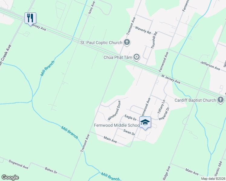 map of restaurants, bars, coffee shops, grocery stores, and more near 4022 Tremont Avenue in Egg Harbor Township