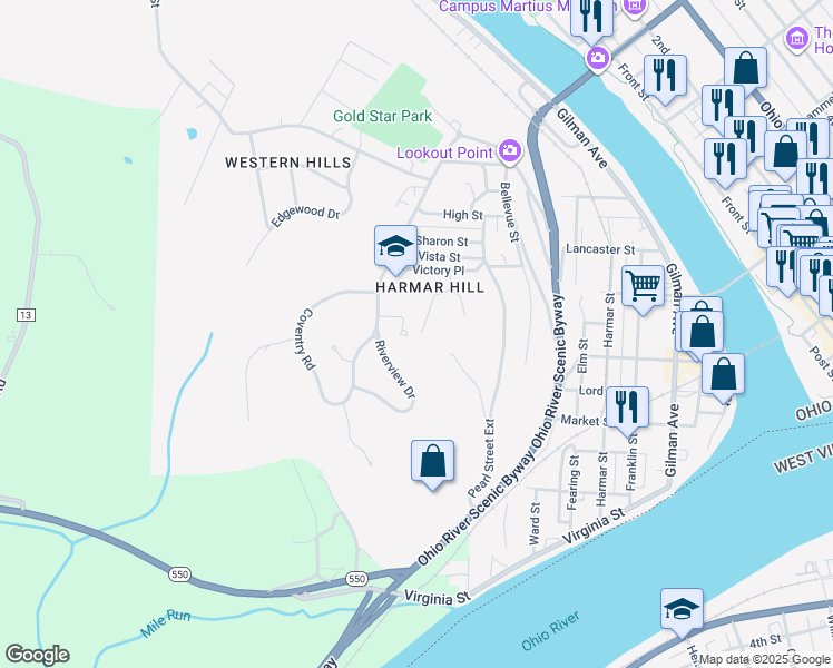 map of restaurants, bars, coffee shops, grocery stores, and more near 112 Oakview Drive in Marietta