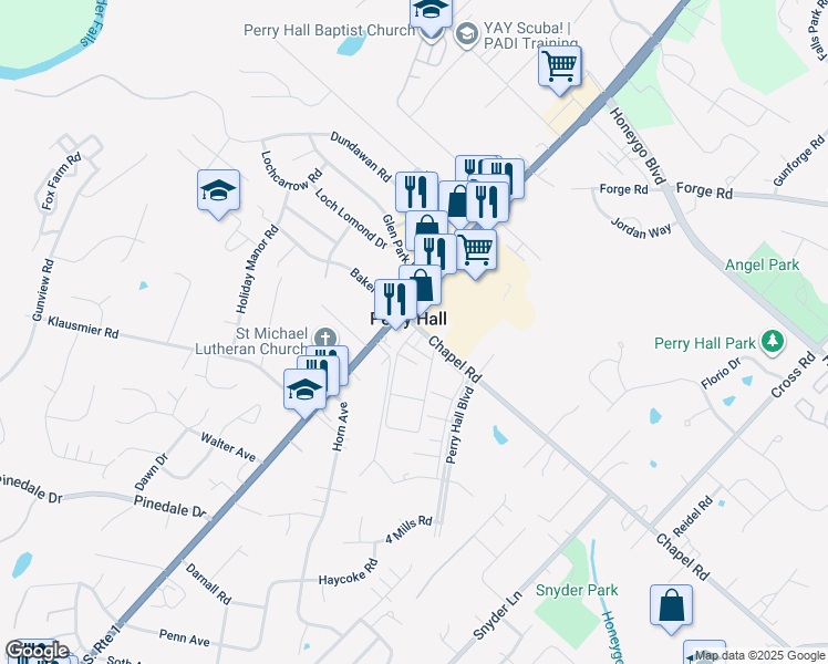 map of restaurants, bars, coffee shops, grocery stores, and more near 1 Chapeltowne Circle in Nottingham