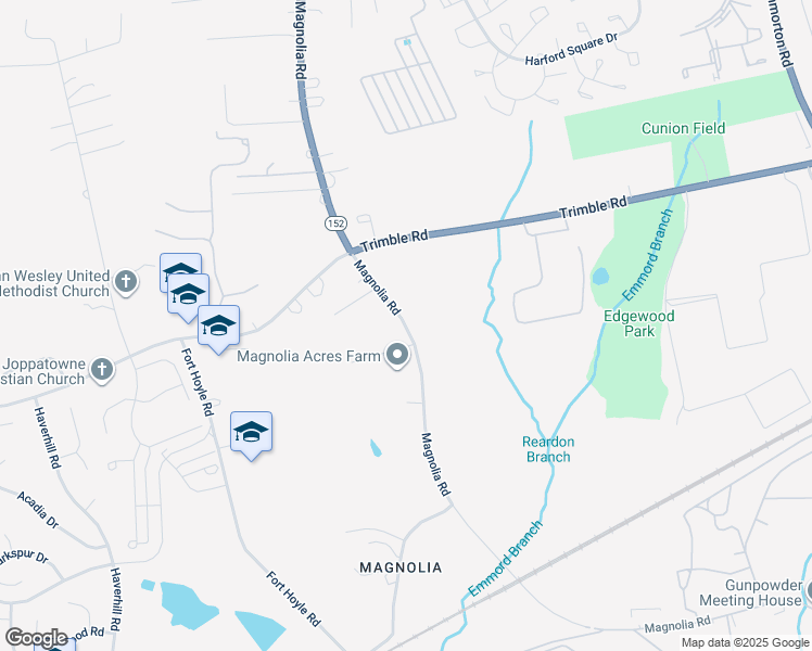 map of restaurants, bars, coffee shops, grocery stores, and more near Magnolia Road in Harford County
