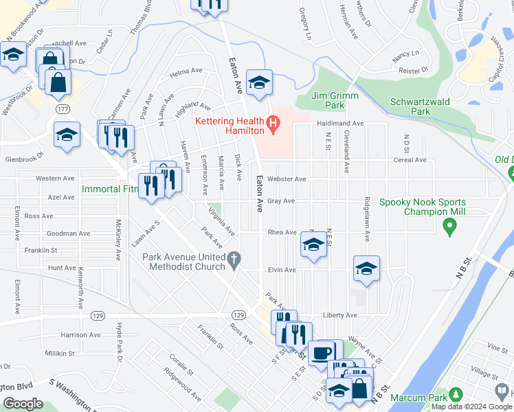 map of restaurants, bars, coffee shops, grocery stores, and more near 325 Eaton Avenue in Hamilton