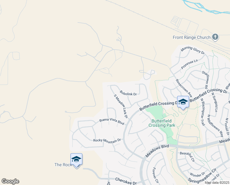 map of restaurants, bars, coffee shops, grocery stores, and more near 5140 South Meadow Lark Drive in Castle Rock
