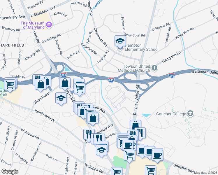 map of restaurants, bars, coffee shops, grocery stores, and more near 102 Swarthmore Drive in Baltimore