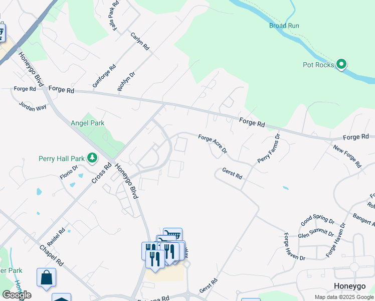 map of restaurants, bars, coffee shops, grocery stores, and more near 9736 Harvester Circle in Perry Hall