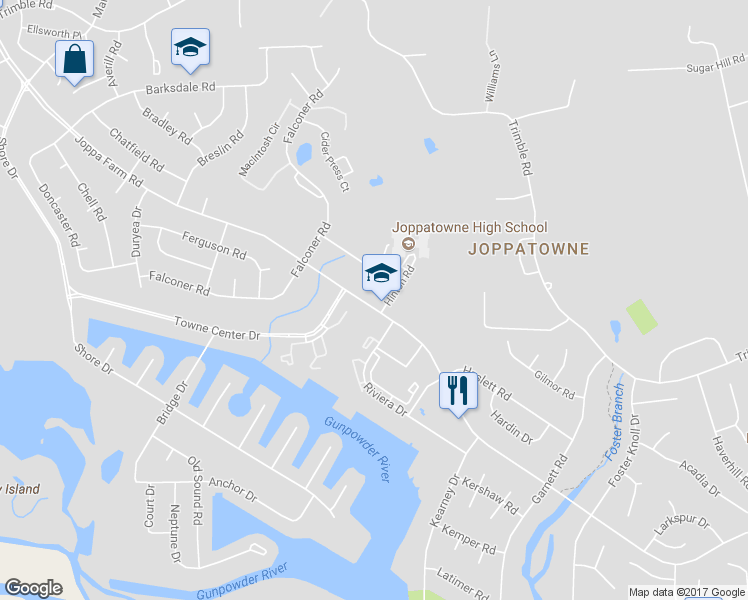map of restaurants, bars, coffee shops, grocery stores, and more near 603 Joppa Farm Road in Harford County