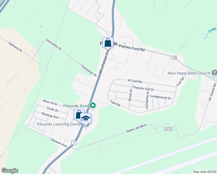 map of restaurants, bars, coffee shops, grocery stores, and more near 540 North Teal Road in Martinsburg