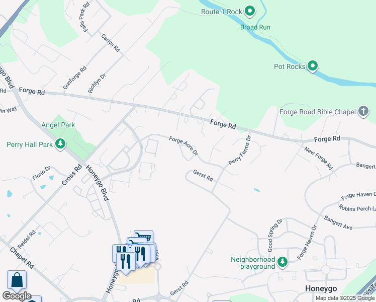 map of restaurants, bars, coffee shops, grocery stores, and more near 9712 Morningview Circle in Perry Hall