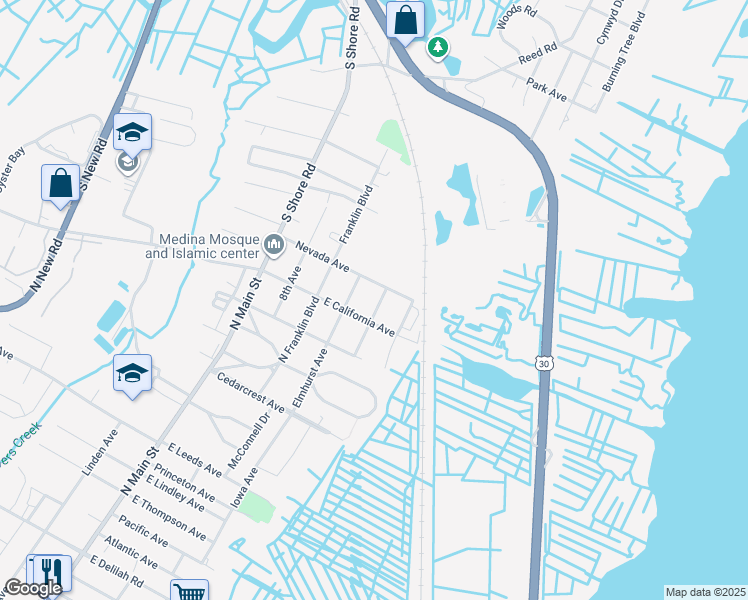 map of restaurants, bars, coffee shops, grocery stores, and more near 1517 Ocean Avenue in Pleasantville