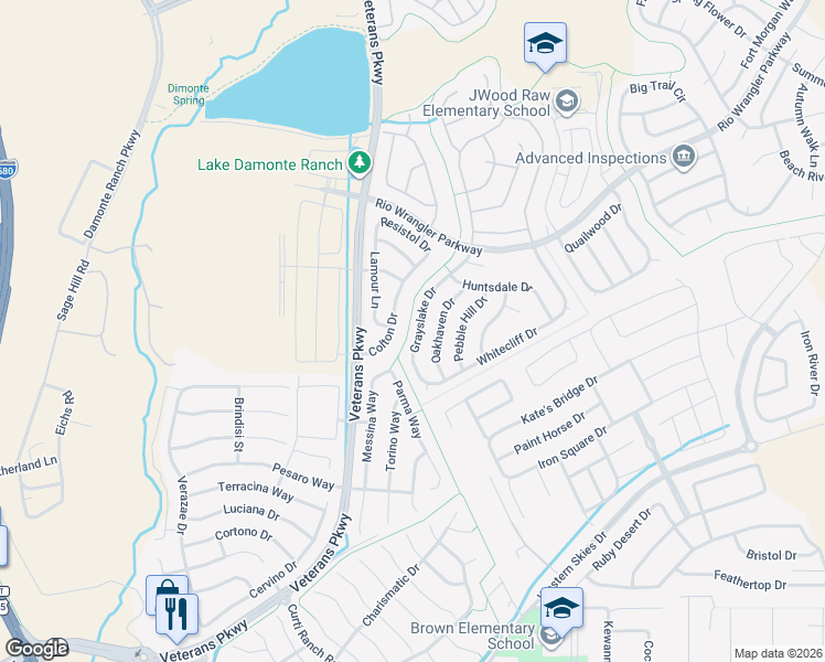 map of restaurants, bars, coffee shops, grocery stores, and more near 10763 Grayslake Drive in Reno
