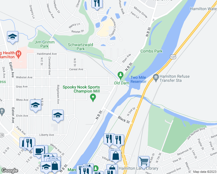 map of restaurants, bars, coffee shops, grocery stores, and more near 9 Gordon Avenue in Hamilton
