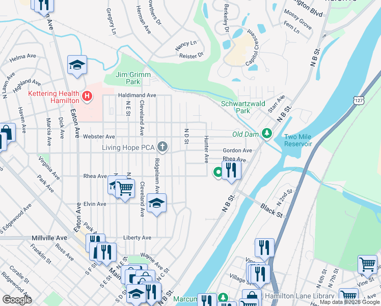 map of restaurants, bars, coffee shops, grocery stores, and more near 227 Gordon Avenue in Hamilton