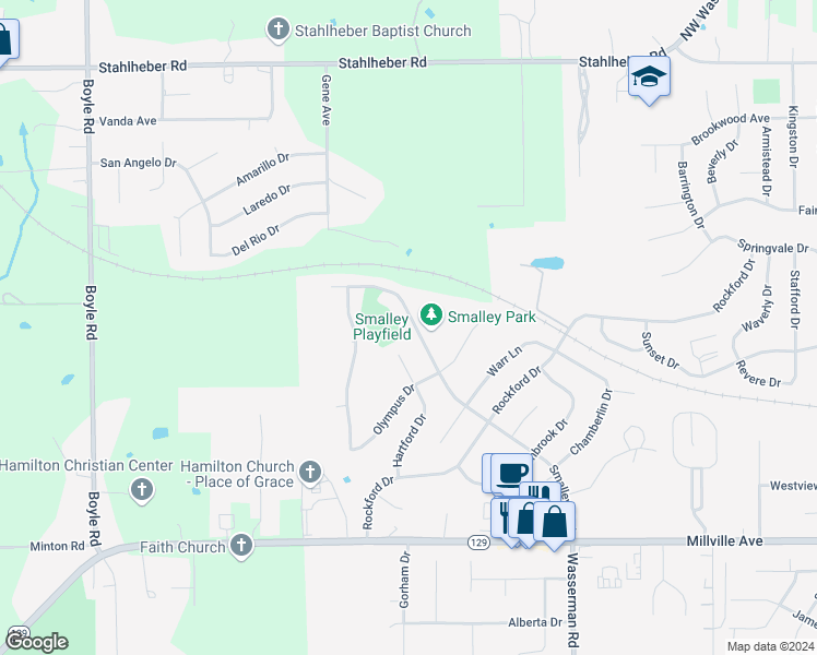 map of restaurants, bars, coffee shops, grocery stores, and more near 417 Smalley Boulevard in Hamilton