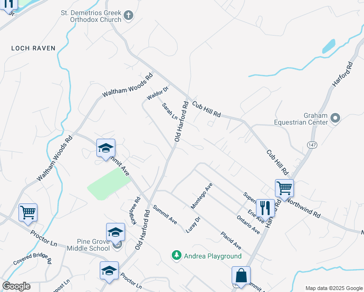 map of restaurants, bars, coffee shops, grocery stores, and more near 4 Ranger Court in Parkville