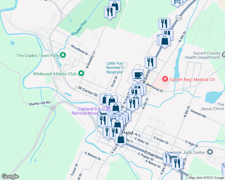 map of restaurants, bars, coffee shops, grocery stores, and more near 16 East Pennington Street in Oakland