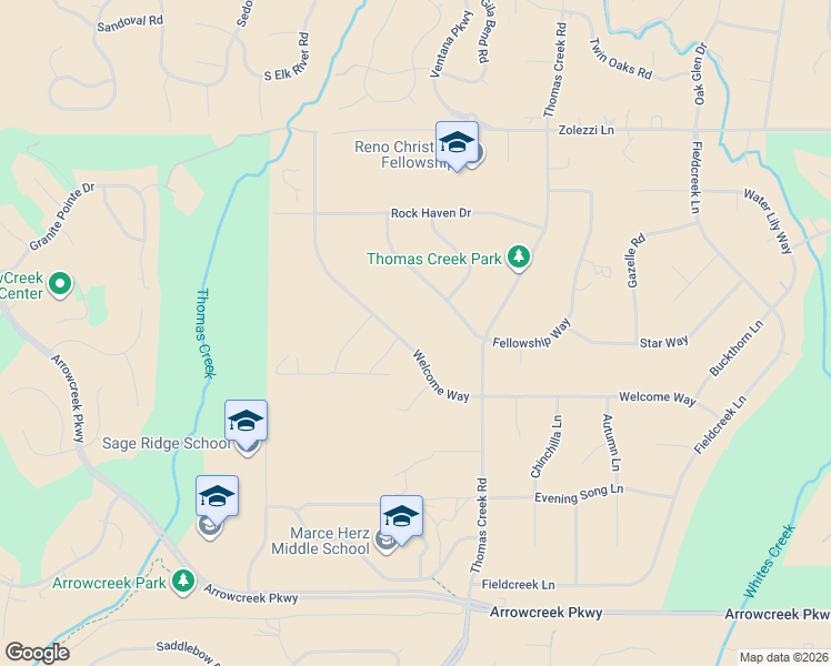 map of restaurants, bars, coffee shops, grocery stores, and more near 13185 Welcome Way in Reno