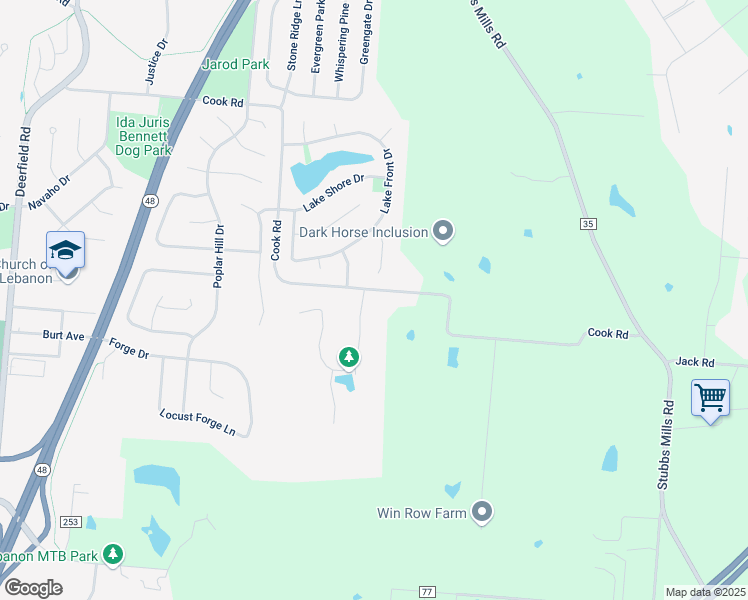 map of restaurants, bars, coffee shops, grocery stores, and more near 899 Cook Road in Lebanon