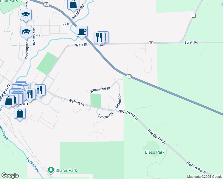 map of restaurants, bars, coffee shops, grocery stores, and more near 305 Summerset Drive in Weston