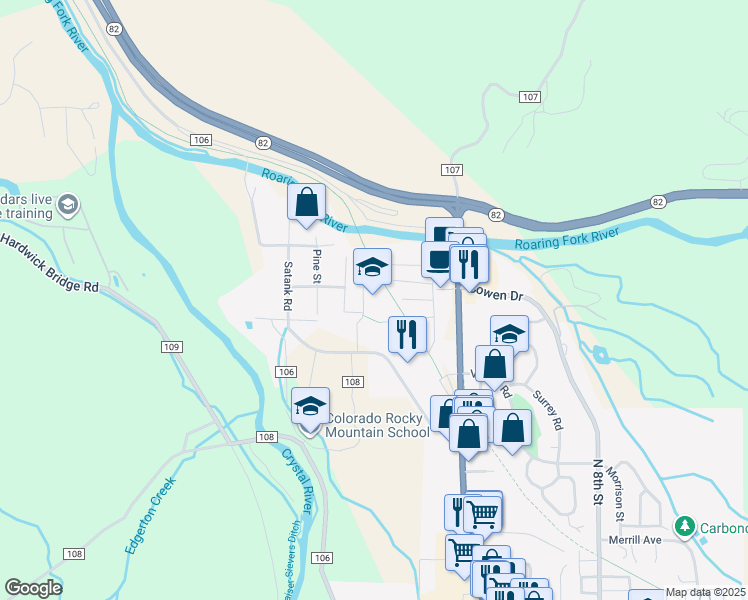 map of restaurants, bars, coffee shops, grocery stores, and more near 1505 Satank Road in Carbondale