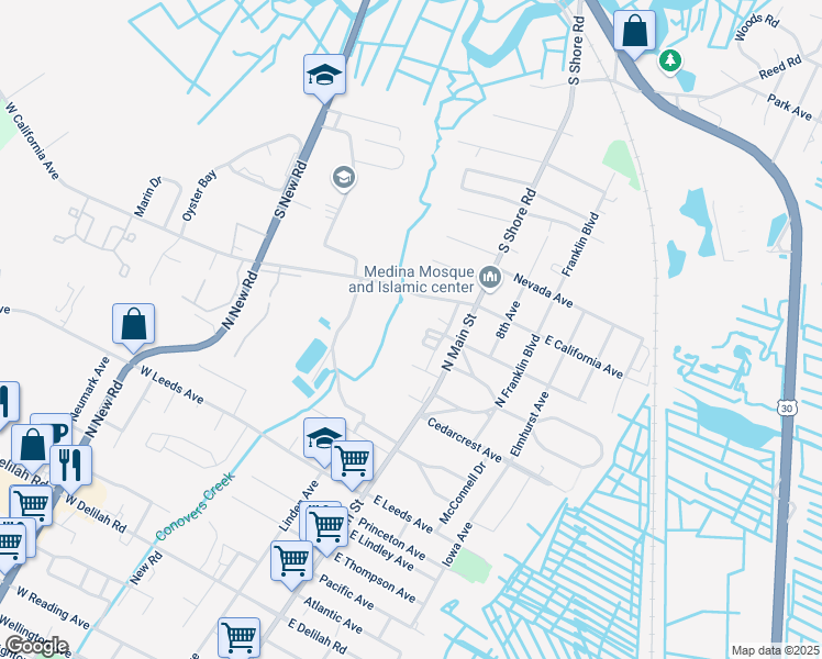 map of restaurants, bars, coffee shops, grocery stores, and more near 15 West Redwood Avenue in Pleasantville