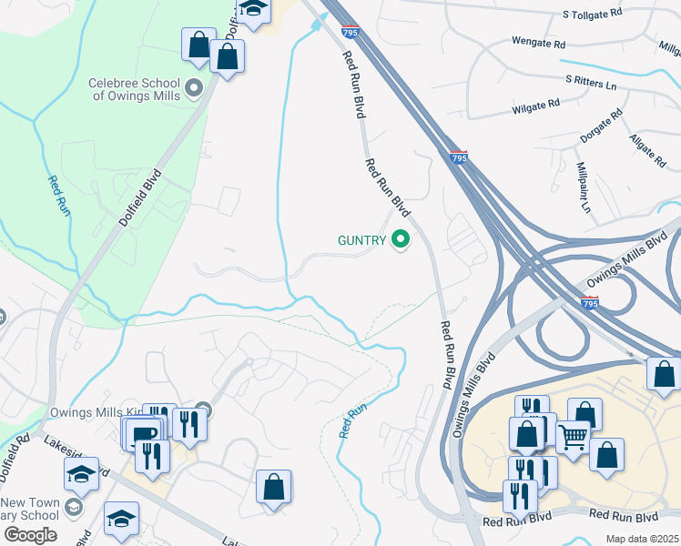 map of restaurants, bars, coffee shops, grocery stores, and more near 300 Red Brook Boulevard in Owings Mills