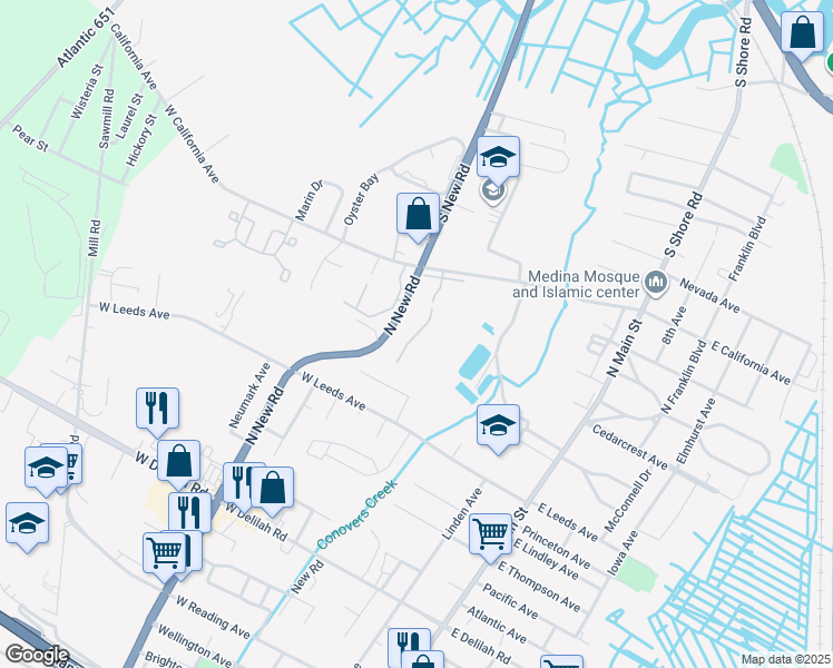 map of restaurants, bars, coffee shops, grocery stores, and more near 434 Manor Drive in Absecon