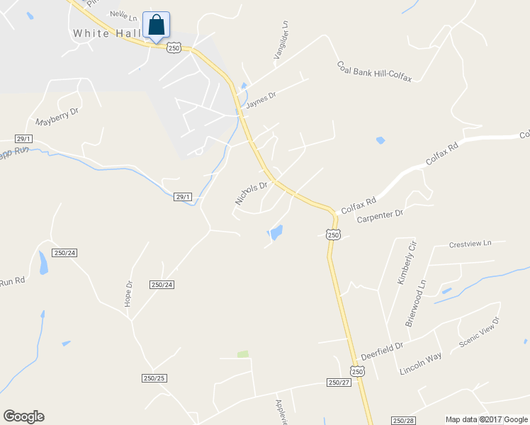 map of restaurants, bars, coffee shops, grocery stores, and more near 150 Nichols Drive in Fairmont