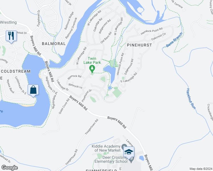 map of restaurants, bars, coffee shops, grocery stores, and more near 6616 Beach Drive in New Market