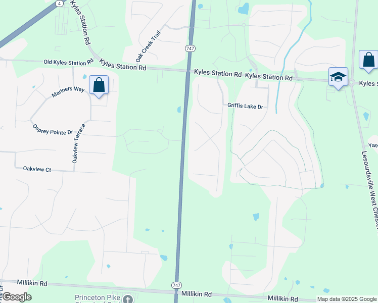 map of restaurants, bars, coffee shops, grocery stores, and more near 5627 Creekside Meadows Drive in Butler
