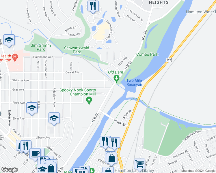 map of restaurants, bars, coffee shops, grocery stores, and more near 12 Gordon Avenue in Hamilton