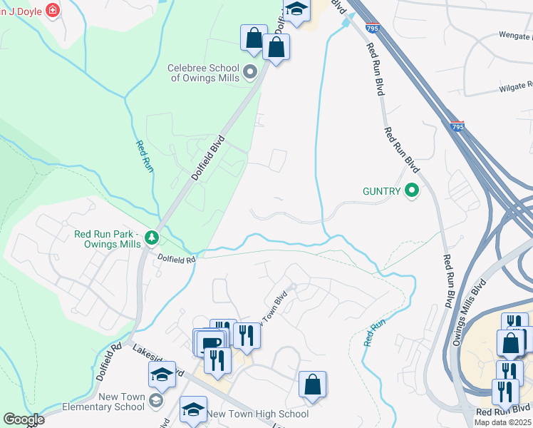 map of restaurants, bars, coffee shops, grocery stores, and more near 700 Red Brook Boulevard in Owings Mills