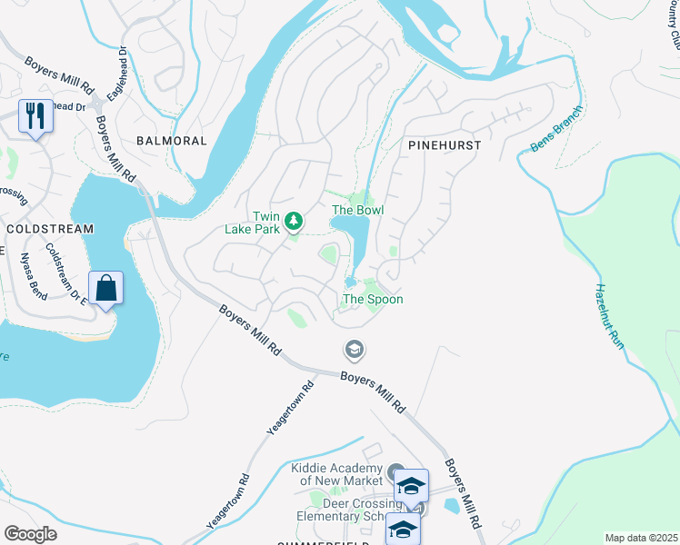 map of restaurants, bars, coffee shops, grocery stores, and more near 6618 Beach Drive in New Market