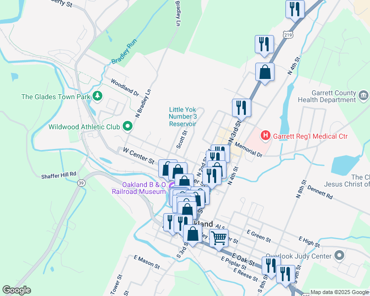 map of restaurants, bars, coffee shops, grocery stores, and more near 16 East Pennington Street in Oakland